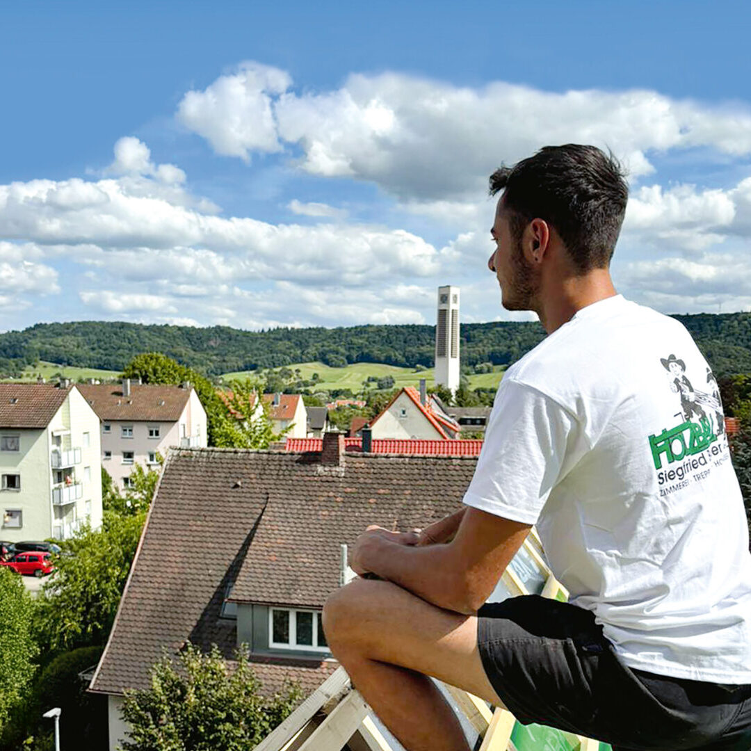 Holzbau-Bauer_Aussicht_KI-Erweiterung2_querformat Zimmermann auf dem Dach